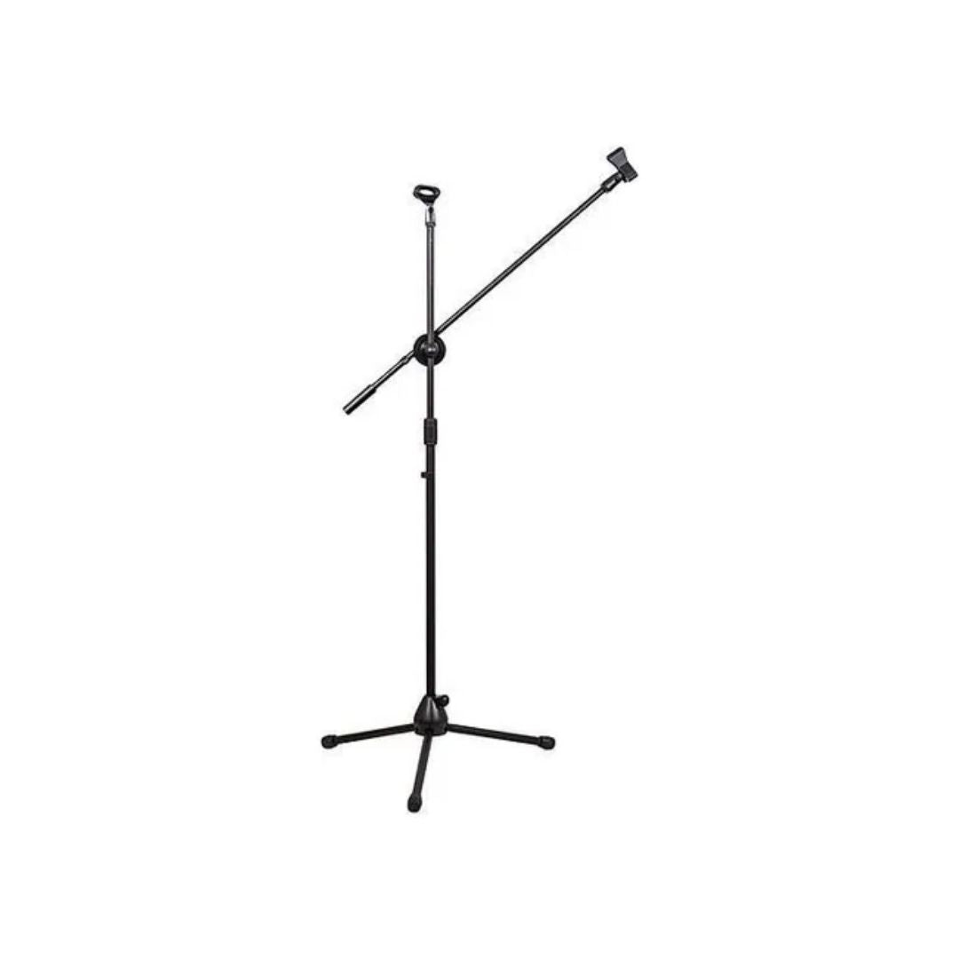 BY755 Stand con boom para mic, telescópico, base trípode, negro