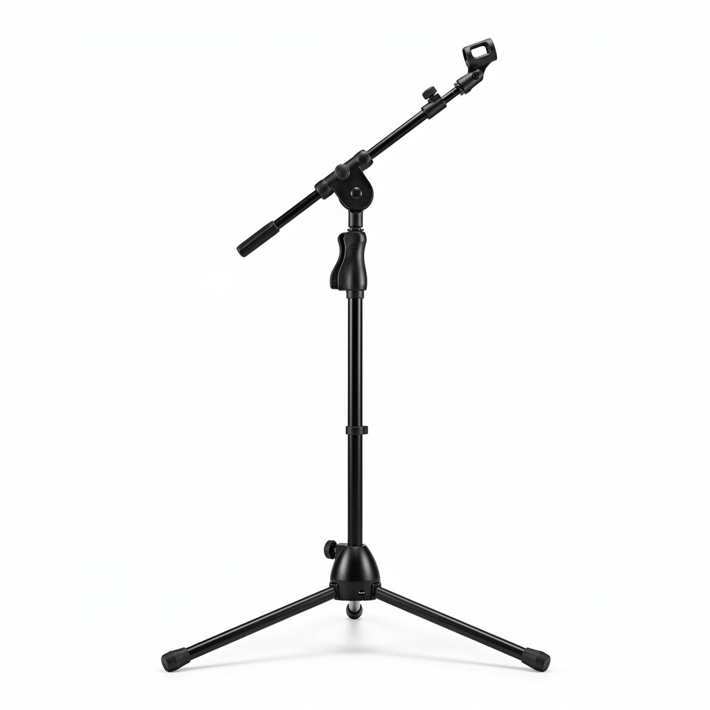 BY776 Stand con boom para mic, telescopico, base tripode, negro.