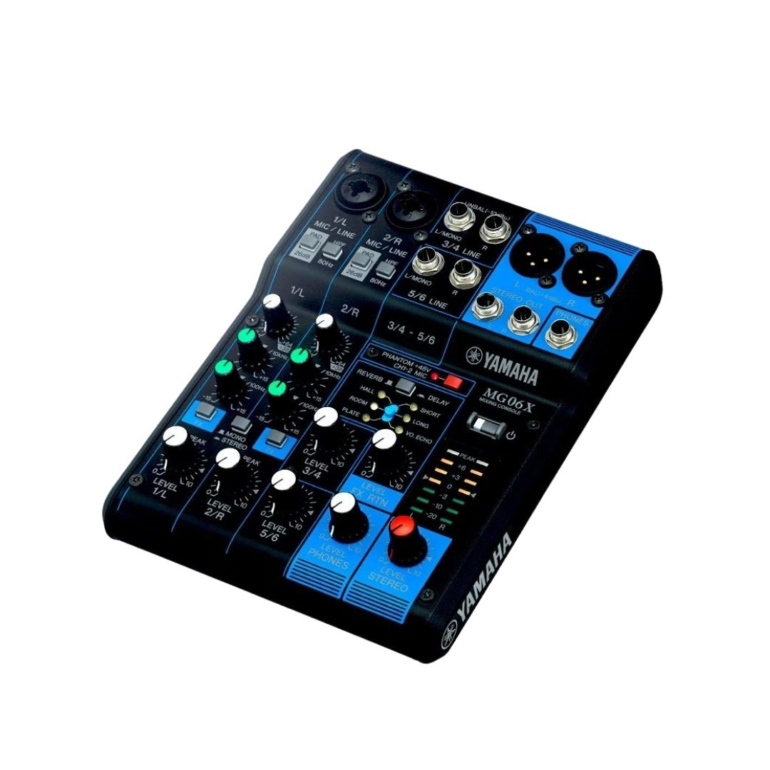 MG06X Consola de audio. Canales:2mics+2mono+2estereo. 1estereo bus. Efx