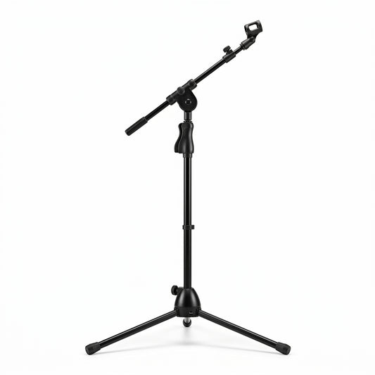 BY776 Stand con boom para mic, telescopico, base tripode, negro.